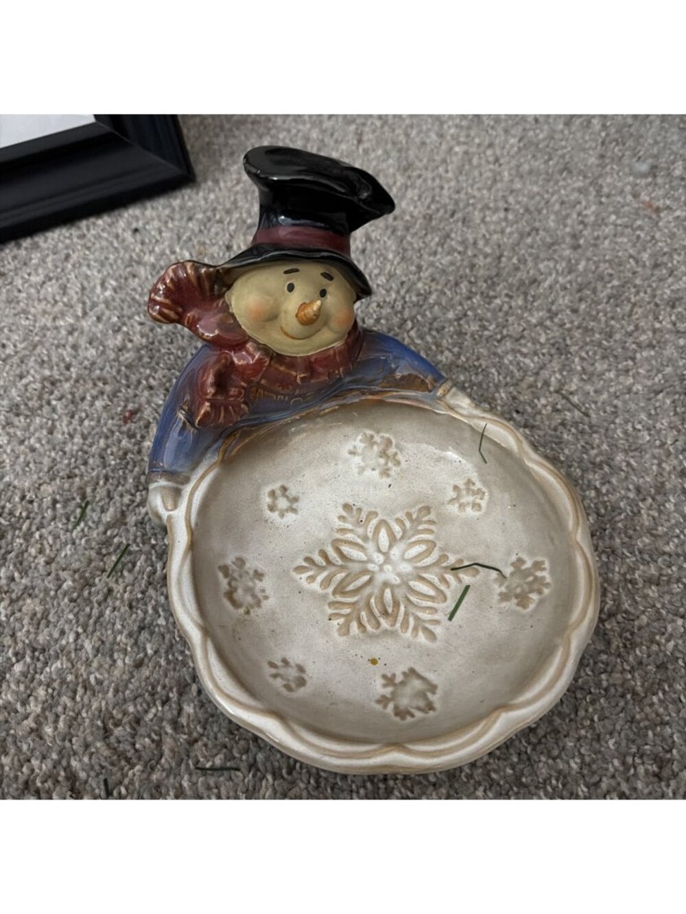 Snowman Snowflake Candy Bowl Christmas Winter Trinket Dish Ceramic Studio 33